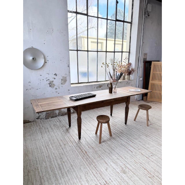 Brown Vintage Farmhouse Table in Oak with Integrated Extensions, 1950s For Sale - Image 8 of 18
