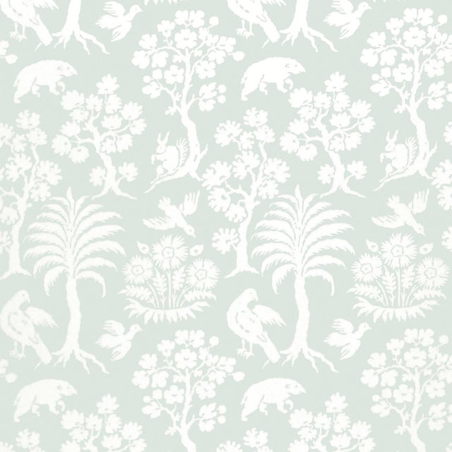 Sample - Schumacher Palm Damask Wallpaper in Sky For Sale