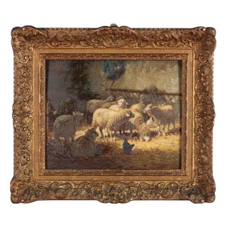 Charles Clair, The Sheepfold, 19th-20th Century, Oil Painting, Framed For Sale