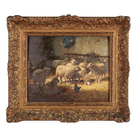 Charles Clair, The Sheepfold, 19th-20th Century, Oil Painting, Framed For Sale