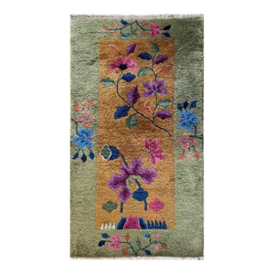 Antique Art Deco Chinese Rug, 2' X 4' C-1920, Imperial Garden. #17605