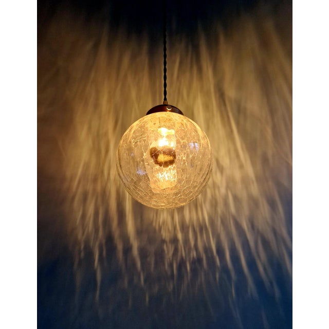Vintage Pendant Light in Clear Crackled Glass, 1970s For Sale - Image 6 of 13