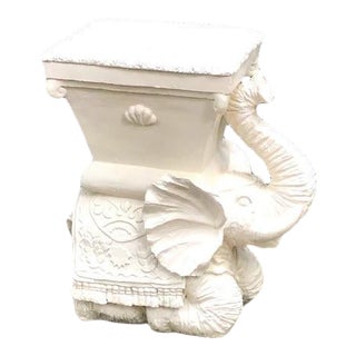 White Resin Elephant Side Table W/ Inner Storage For Sale