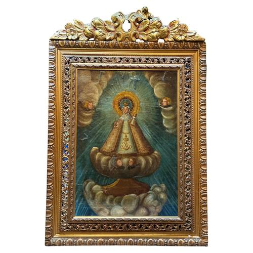 Processional Banner with a Canvas of Our Lady of Candelaria, 16th Century, Oil on Canvas, Framed For Sale - Image 5 of 5