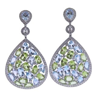 Pair of Bucherer Gold Diamond Topaz Peridot Drop Earrings For Sale