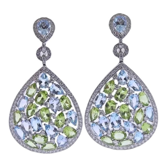 Pair of Bucherer Gold Diamond Topaz Peridot Drop Earrings For Sale
