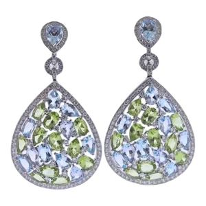 Pair of Bucherer Gold Diamond Topaz Peridot Drop Earrings