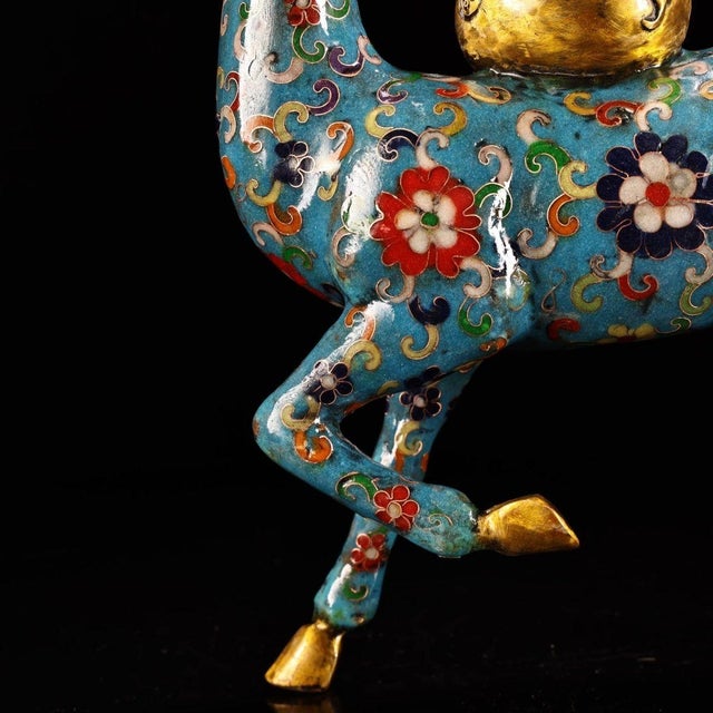Vintage Cloisonne Enamel Deer With Gourd – 15" Gilt Auspicious Figure For Sale - Image 9 of 10