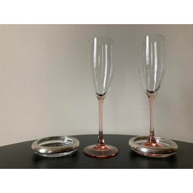 Late 20th Century Vintage Crystal Glass Pink Stem Champagne Drinks Flutes - Set of 2 For Sale - Image 5 of 12