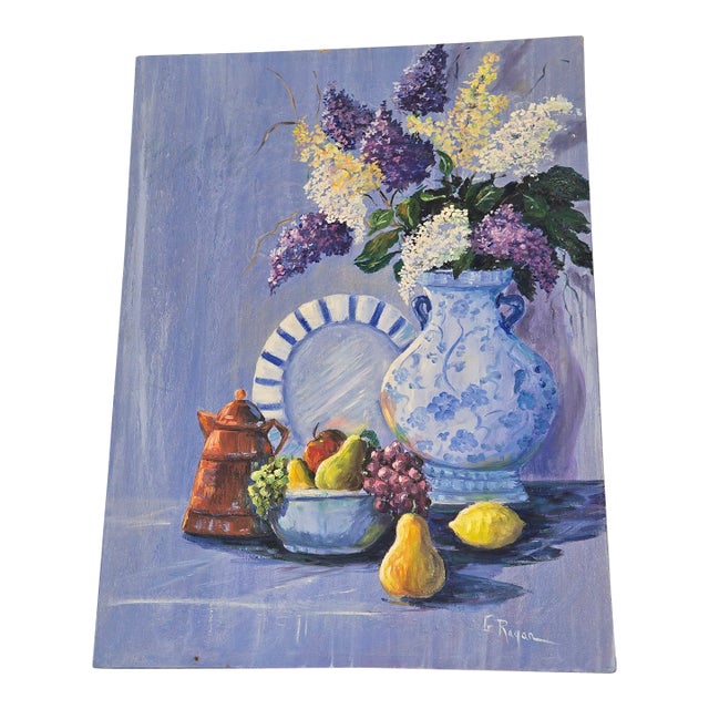 1980s G. Ragen Large Original Floral Still Life Painting Signed – 48x36 For Sale