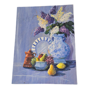 1980s G. Ragen Large Original Floral Still Life Painting Signed – 48x36