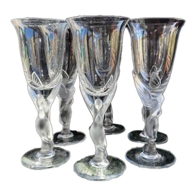 Vintage Fabergé "Kissing Snow Doves" Stemmed Crystal Wine Glasses 1960s France - Set of 6 For Sale