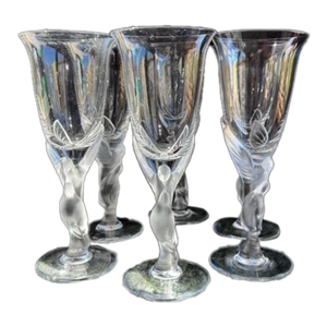 Vintage Fabergé "Kissing Snow Doves" Stemmed Crystal Wine Glasses 1960s France - Set of 6
