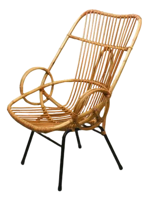 Metal and Rattan Terrace or Lounge Chair from Rohé Noordwolde, 1960s