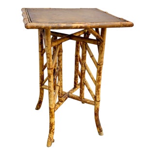 19th Century English Bamboo Embossed Leather Top Side Table For Sale