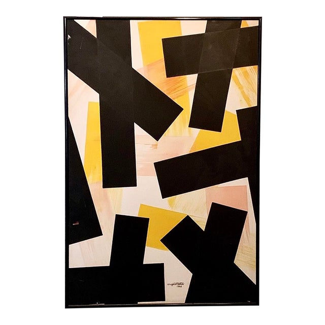Angelo Testa Abstract Marigold and Black Hard-Edge Color Field Painting, 1962, Framed For Sale