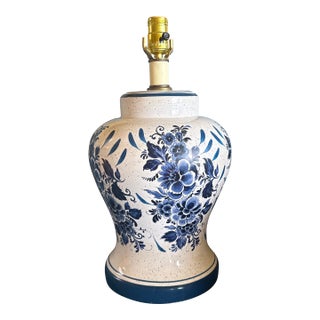 Vintage Pottery Blue Floral Hand Painted Lamp Delft Style For Sale
