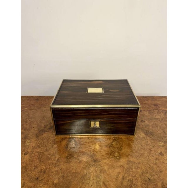 Charming quality antique 19th century brass mounted coromandel vanity box, having a quality 19th century coromandel vanity...