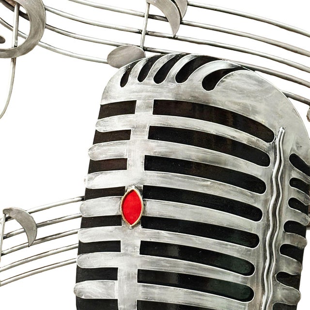 Mid-Century Modern Large Cut Steel Abstract Microphone & Music Note Wall Sculpture by Artisan House For Sale - Image 3 of 6