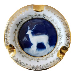 Vintage Limoges Ashtray With Deer/Gold Motif, Made in France For Sale