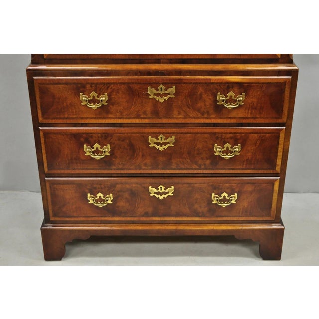Late 20th Century Henredon Aston Court Burl Wood Georgian Mahogany Tall Chest Highboy Dresser For Sale - Image 5 of 12