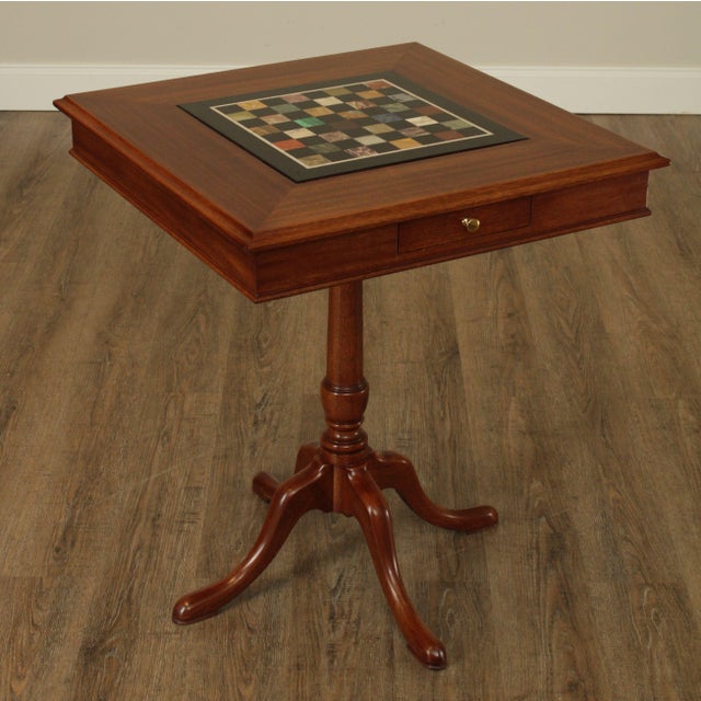 Marquart Custom Mahogany Square Game Table with Specimen Marble Chess