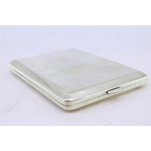 Silver Plain Silver Cigarette Case with Parallel Bands, Gold Interior and Device on the Hinged Lid. For Sale - Image 8 of 8