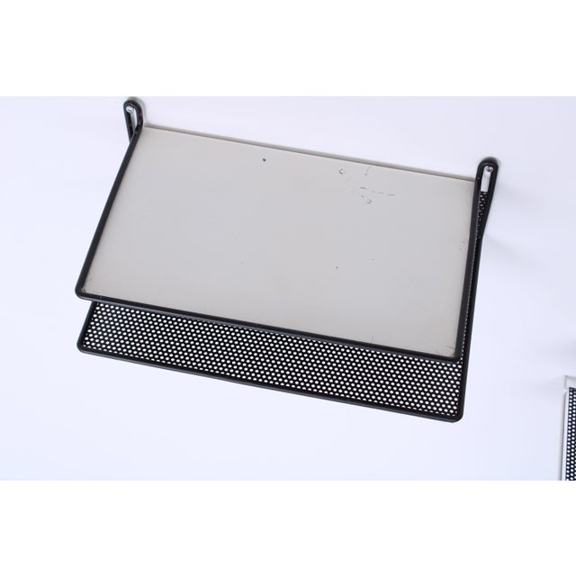 Black Perforated Black and White Metal Shelving Wall Consoles by Tjerk Reijenga for Pilastro, 1950s, Set of 2 For Sale - Image 8 of 14
