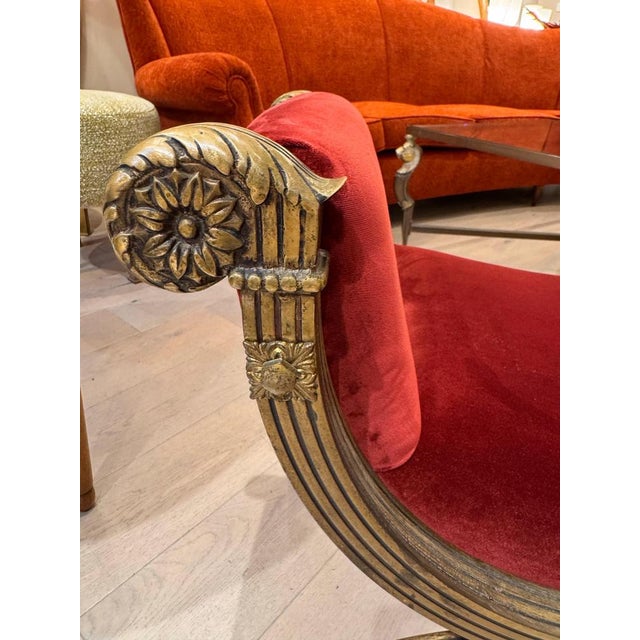 Italian Neoclassical Style Curule Stool with Bronze Frame, 1920s For Sale - Image 3 of 10