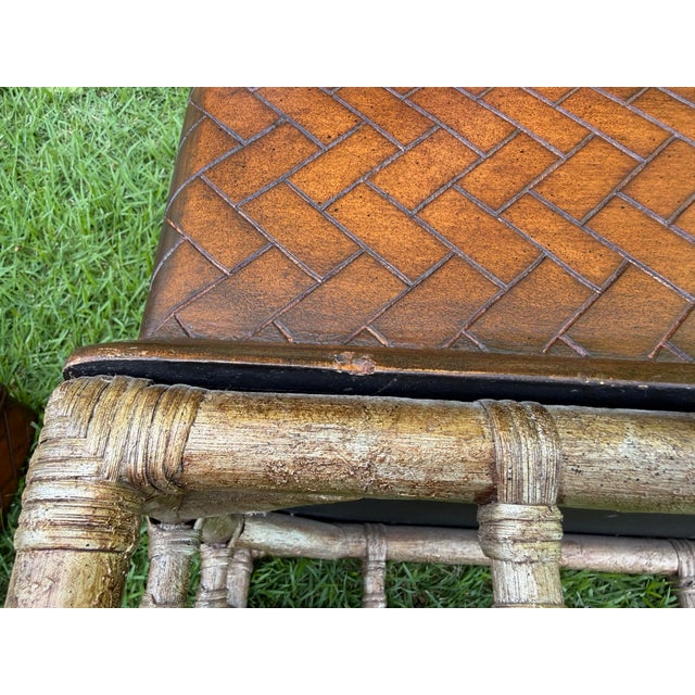 Vintage Faux Bamboo Leather Wrapped Storage Chest End Table Attributed to Maitland-Smith For Sale - Image 12 of 12