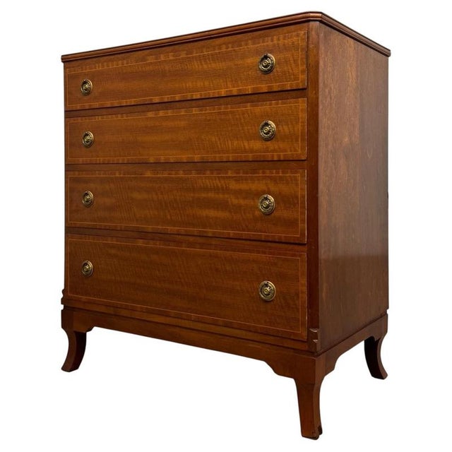 Early 20th Century Antique English Inlaid Mahogany Chest of Drawers, 1890s For Sale - Image 4 of 12