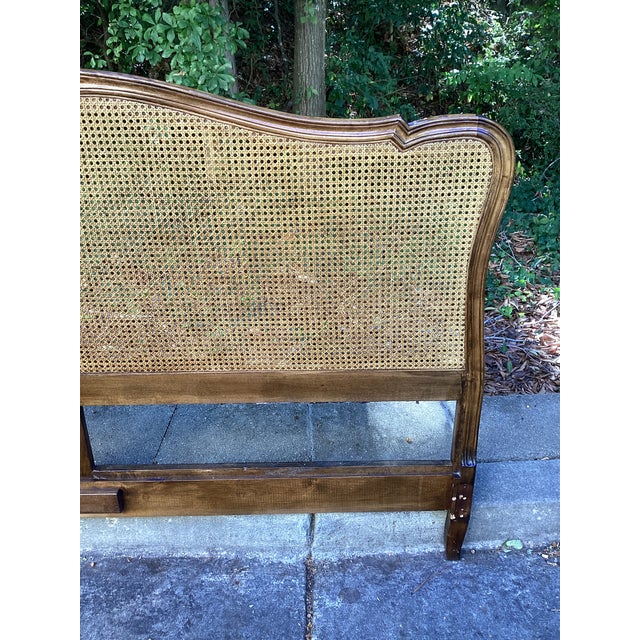 Mid 20th Century Meldan Furniture French Provincial King-Size Walnut and Cane Headboard For Sale - Image 5 of 9