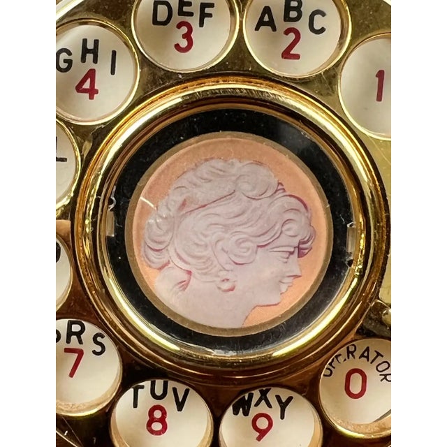 Vintage French Style Brass Rotary Telephone With Ornate Repoussé Cream Enamel Base For Sale - Image 14 of 16