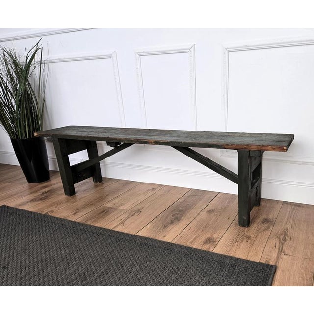 Black Antique Rustic Italian Farm Country Wooden Bench, 1890s For Sale - Image 8 of 9