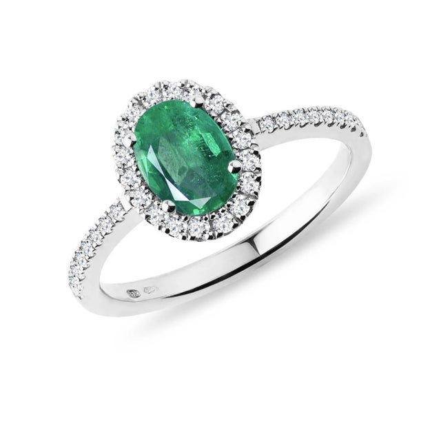 6x8mm Oval Cut Natural Emerald & 1 Ct Natural Diamond Halo Engagement Ring size 6 in 14 K white Gold Introducing a truly...