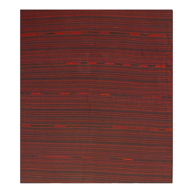 Vintage Authentic Traditional Tribal Stripe Hand-Woven Turkish Kilim Wool Rug For Sale