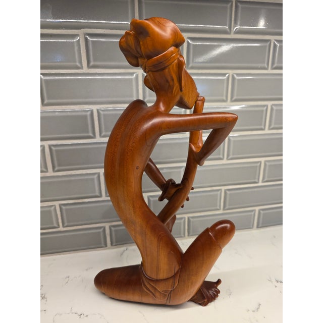 Signed Mid-Century Balinese Modernist Flute Player – Signed Masterwork by I Subrata For Sale - Image 4 of 12