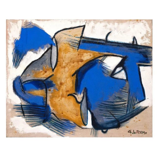 Giorgio Lo Fermo - Blue and Yellow Composition - Oil Painting - 2015 For Sale - Image 4 of 4