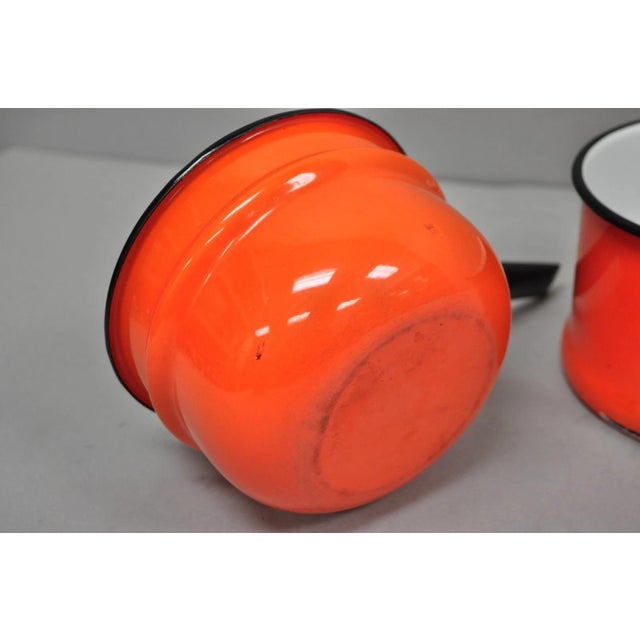Vintage Enamel Orange & Black Metal Double Boiler Nesting Pot W/ Lid For Sale - Image 10 of 13