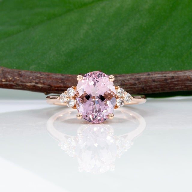 2020s 2.7Ct Cor De Rosa Morganite Ring With Earth-Mined Diamonds: Solid 14k Gold, Size 6.75 For Sale - Image 5 of 9