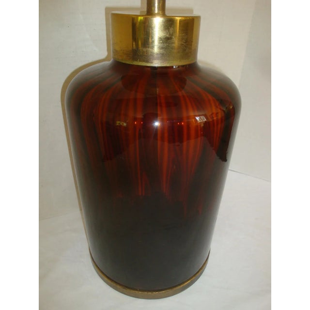 Postmodern 1970s Italian Tortoiseshell Glass and Brass Table Lamp For Sale - Image 3 of 8