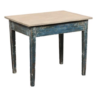 Swedish 19th C. Accent Table, Blue & Taupe For Sale