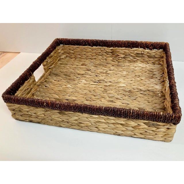 2010s Boho Chic Rattan Tray With Handles For Sale - Image 5 of 9