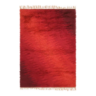 Vintage Swedish Rya Rug in Red With Geometric Patterns | Rug & Kilim For Sale