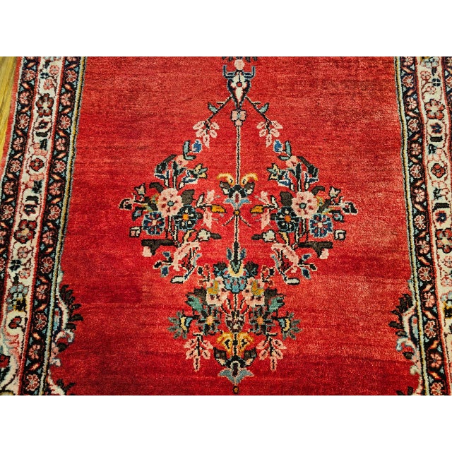 Vintage Persian Hamadan Wide Runner, Hand-Knotted Wool, Open Field Geometric Pattern, Red & Ivory. 4x10 For Sale - Image 18 of 18