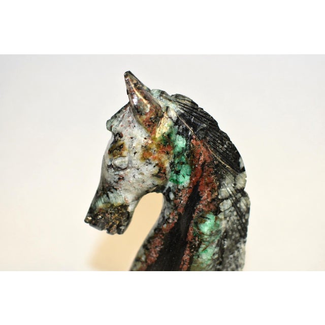 Natural Emerald Gemstone Horse Bust Hand Carved For Sale - Image 10 of 11