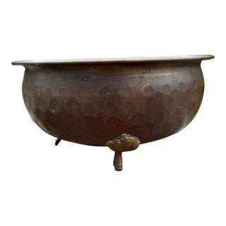 Antique Russian Handmade Hammered Copper 3 Feet Planter/Pot 6” X 3” For Sale