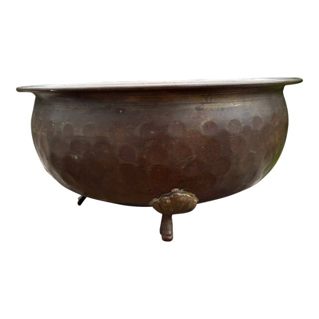 Antique Russian Handmade Hammered Copper 3 Feet Planter/Pot 6” X 3” For Sale