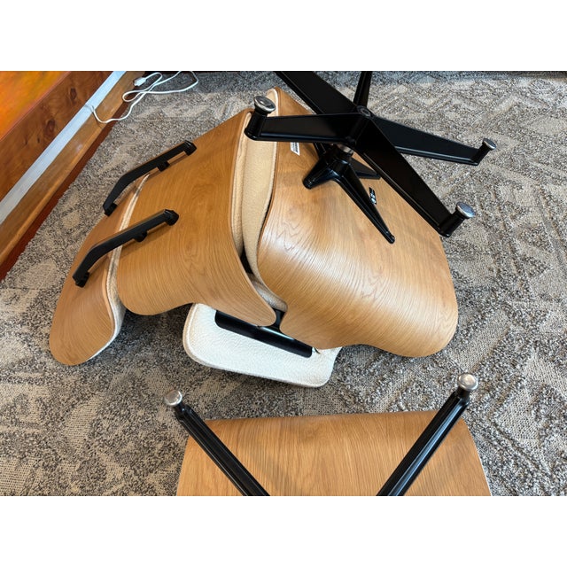 Eames Lounge Chair and Ottoman (Tall) White Oak Shell With Cream Flamiber Upholstery For Sale - Image 12 of 15