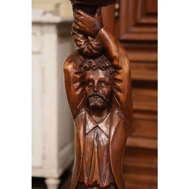 Mid-19th Century French Carved Walnut Pedestal Table With Gentleman Sculpture For Sale - Image 4 of 11